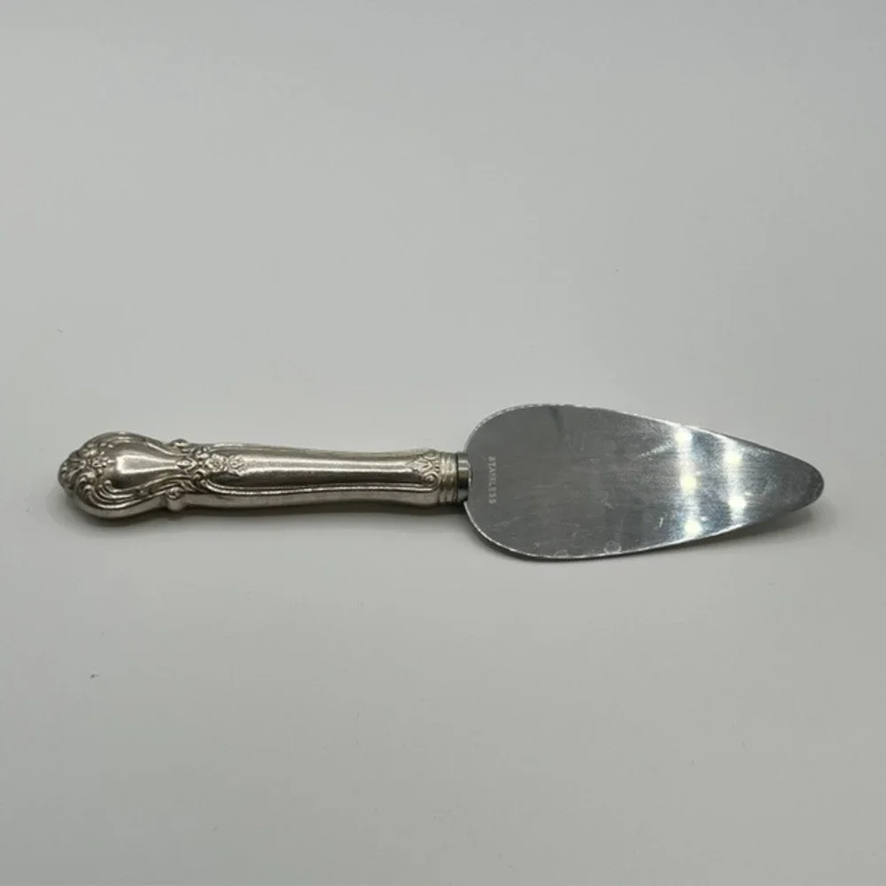 Vintage Sterling Silver Handle Pie Cake Server Ornate Floral Stainless Blade